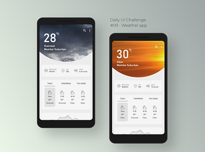 Daily UI Challenge - (09) Weather app adobe xd aesthetic android app design clean ui daily ui 009 daily ui challenge forecast minimalistic nature prediction seasons ui concept user interface design ux design uxui weather app weather forecast weather icons
