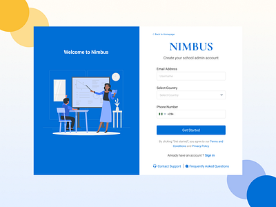 Nimbus Online Learning - Admin Creation Page design learning learning app onboarding school sign up page ui uidesign ux