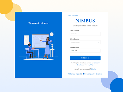 Nimbus Online Learning - Admin Creation Page