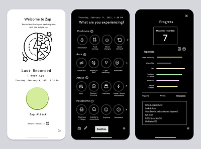 Zap app design health and wellness migraine mobile app mobile ui tracker ui ux