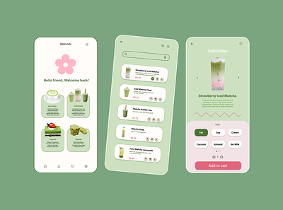 Sakura Matcha Cafe app cafe design food app green tea kawaii matcha mobile app mobile design mobile ui sakura shop snack ui ux