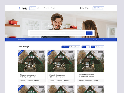 finda - all listings page branding design icon logo ui ux web website