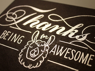 Awesome Llama greeting card hand lettering lettering llama silver ink