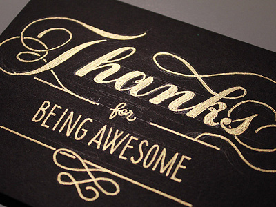 Thanks gold greeting card hand drawn lettering lettering metallic ink thank you card