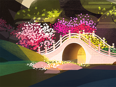 Summertime Sanctuary bridge color block garden illustration vis dev