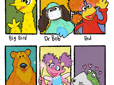 Six Fanarts-Muppets abby cadabby bear in the big blue house big bird digital fanart illustration kermit the frog muppets red fraggle rowlf the dog sesame street six fanarts