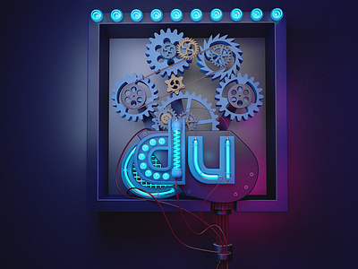 Baidu Logo bule c4d gear glass light logo mechine neon lamp