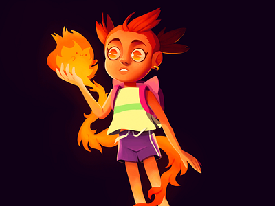 She discover her fire cartoon character characterdesign cute art digital art digital painting drawing illustration ilustrator photoshop