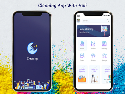 Cleaning app banner 1 animation app design flat holi icon illustration logo ui web website