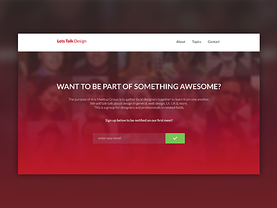 Let's Talk Design Landing Page design landing lets meet meetup newsletter page red signup subscribe talk