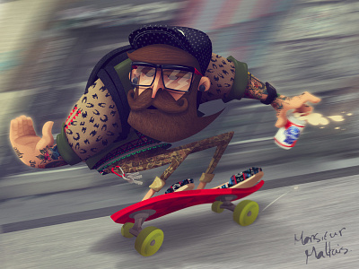Mini Long Board Guy cartoon hipster illustration illustrator mini long board pabst photoshop