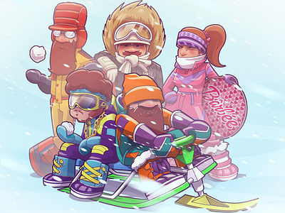 Enfants du Feu Poster 2016 cartoon edf enfants du feu illustration illustrator monsieur maltais ski snow trois ski vector winter