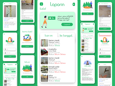 UI of LAPORIN! Application to report damage of facilities branding campus card college design figma flat green mobile report research shadow student typographic typography ui undraw ux uxresearch vector
