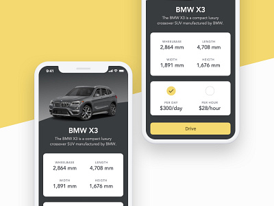 iPhone UI app apple black bmw bright clean dark ios iphone light mobile mobiledesign mockup ui uiux ux yellow