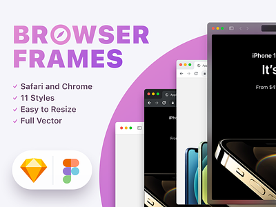 Browser Frames Mockups app apple browser chrome design figma landing mac macos mockup mockups presentation safari sketch ui ux web web design webdesign