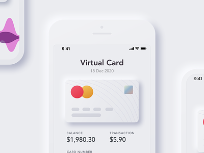 Neumorphic iPhone UI app apple card design ios iphone mobile mobiledesign mockup neumorph neumorphic ui ux