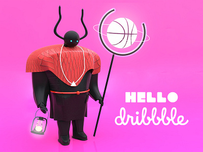 Hello Dribbble! 3d ball black c4d character dark design dribbble material pink