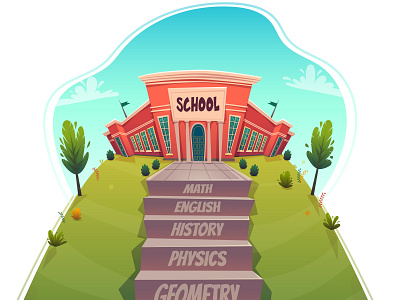 school stairs cartoon cheerful english funny illustration kids school stairs study vector