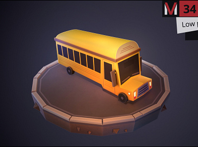 Low Poly school bus cartoon by MESHVILLE 3d bus cars cartoon cartoons collection jeep low lowpoly meshville model pickup police poly sedan set taxi transport van vehicles