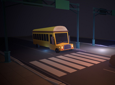 School Bus on a road. Low poly cartoon city! 3d builder bus car cartoon city game low lowpoly meshville mobile model poly road yellow