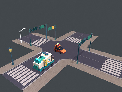 Some WIP of Road addon to Cartoon Low Poly city!