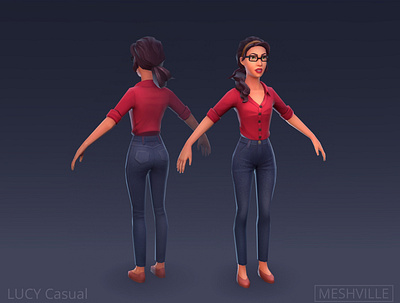 Lucy Casual 3d low poly model by MESHVILLE 3d 3d art 3dsmax cartoon character fortnite hand human low lowpoly mobile model painted painter poly sims substance texture woman