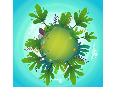 ecology green planet earth concept cartoon style cartoon circle clouds concept earth eco ecology enviroment fisheye green illustration landscape nature panorama peace planet round sky trees vector