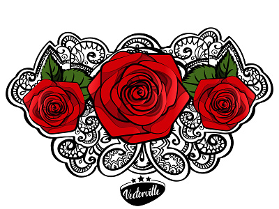 3 red roses doodle tattoo art