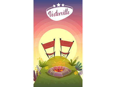 sunset date barbecue barbeque bbq cartoon chair date dating fire forest funny grill hill illustration illustrator log nature park romantic sun sunset vector