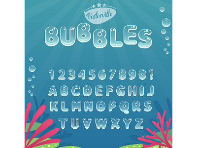 ABC bubbles underwater abc alphabet baby baby shower blue bubbles cartoon funny illustration illustrator kids lettering numbers script sea text transparent underwater vector water