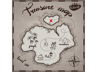 treasure map an a paper black cartoon chest funny gold icon illustration illustrator island kids lettering map pirate pirates rose of wind scroll search treashure vector