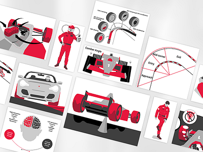 Illustrations for driving website car circut driver formula grey illustration pink red