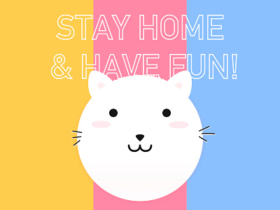 Stay Home And Have Fun animals beautiful blue cat cats colorful colors cute fun good vibes happy illustration lovely pink smile yellow