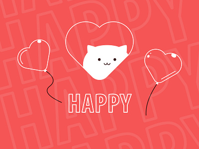 Happy Cat Greeting Card art beautiful cat cute design funny good energy good vibes greeting card greetingcard happy hearts illustration joy kawaii line art lineart lovely mood booster positive