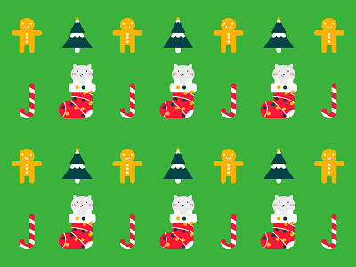 Christmas Pattern cat christmas tree creative cute cute cat design funny garland gingerbread man green illustration lovely pattern positive simple sweets