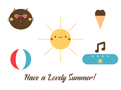 Have a Lovely Summer! cat creative cute cute art funny happy icecream icons illustration kawaii lovely music original positive summer summer party sun