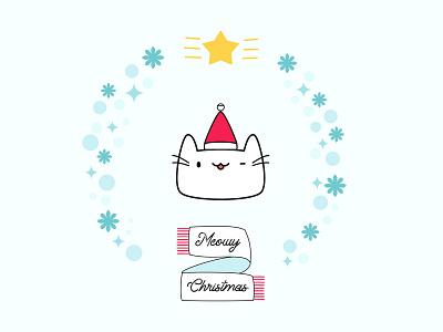 Meowy Christmas banner cat cat t shirt christmas cute funny holiday illustration kawaii kawaii cat lovely ribbon scarf snow snowflake star winter