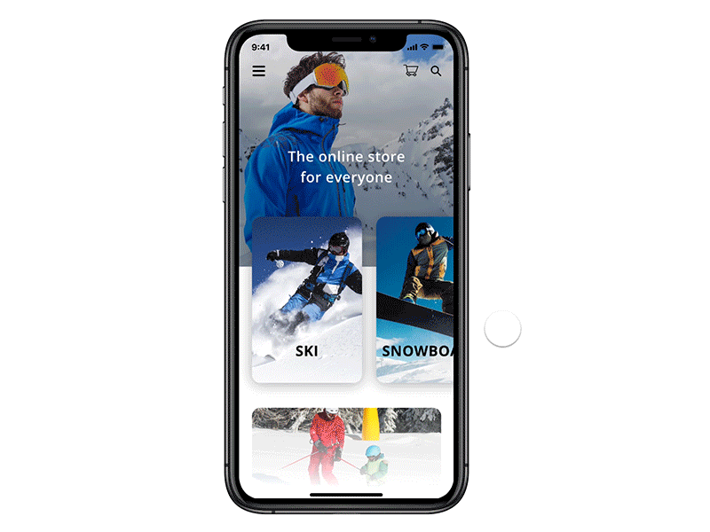 Winter Store Animation animation app app design concept concept design design ecommerce ecommerce app ecommerce design ecommerce shop invision studio invisionapp mobile products sportswear store ui uiux ux winter