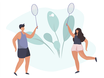 Playing badminton badminton body couple fitness illustration playing shuttlecock sport tennis vector illustration