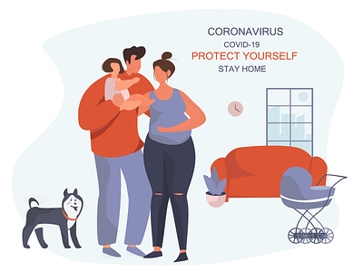 Family Stay Home coronavirus dog epidemic flat illustration stay safe stayhome vector illustration webdesign