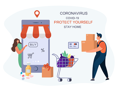 Online Shopping Coronavirus Epidemic coronavirus delivery illustration online shopping stayhome vector illustration