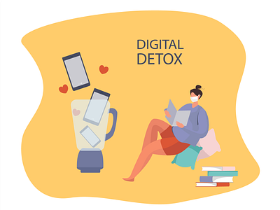 Girl Threw Out the Phone and Reads the Newspaper digital detox illustration vector illustration