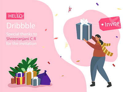 Hello Dribbblers debut design flat gift box hello dribble illustration invite ui vector vector art vector illustration webdesign