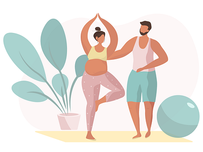Pregnant training in gym aerobic body design fit ball fitness gymnastic illustration meditation pregnant sport vector illustration webdesign yoga