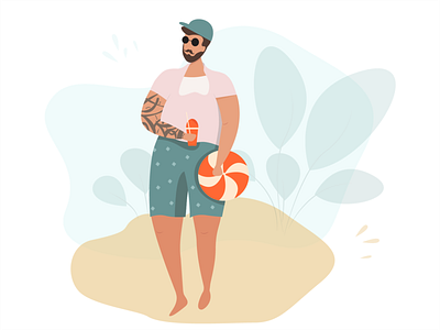 Cool guy on the beach beach coast cool guy design flat holiday illustration sea summer vector illustration webdesign
