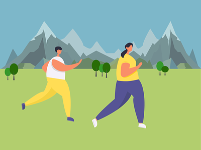 Jogging couple in the park fitness flat illustration jogging mountains running sport vector illustration webdesign
