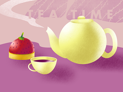 Luxury Tea Time colours illustration pastry strawberry tea tea time teapot texture