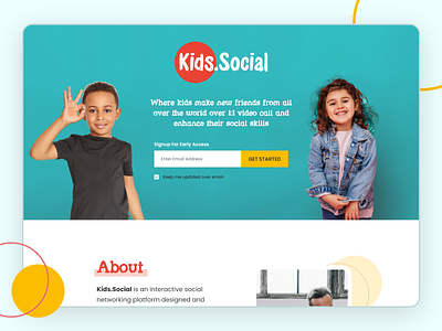 Social Website for Kids app design kidslandingpagedesign landingpage mobileappdesign socialuidesign uiuxdesign websitedesign