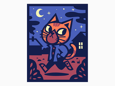 Night Walk animal cartoon cat character design drawing graphic design illustration vector vector illustration