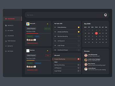 Task Management Dashboard | Dark Mode dark app dark mode dark theme dark ui darkmode design figma figma design figma tutorial figmadesign illustration managment sketch sketchapp sketches task management task manager vector